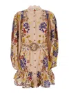 Farm Rio 'beauty Bouquet' Multicolor Mini Dress With Lace Collar And All-over Floral Print In Multicolor