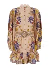 Farm Rio 'beauty Bouquet' Multicolor Mini Dress With Lace Collar And All-over Floral Print In Multicolor