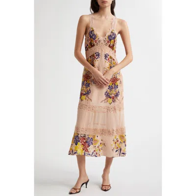 Farm Rio Floral Lace Slip Dress In Beauty Bouquet Pink