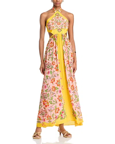 Farm Rio Beauty Scarf Maxi Halter Dress - Exclusive In Yellow/pink