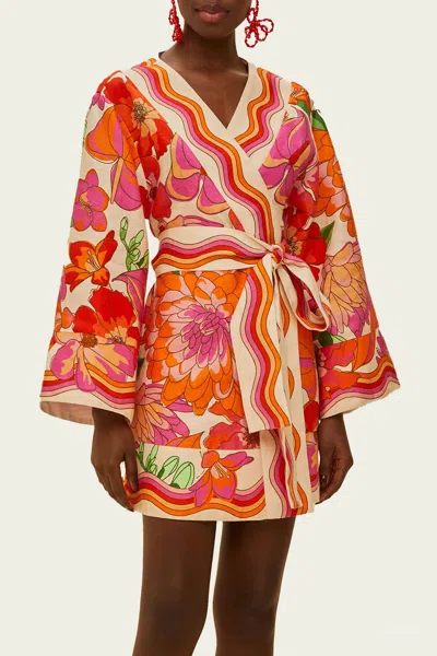 Farm Rio Beige Spring Affair Linen Mini Dress