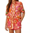 Farm Rio Spring Affair Linen Short-sleeve Buttondown Shirt In Orange