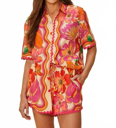 FARM RIO BEIGE SPRING AFFAIR SHIRT IN ORANGE