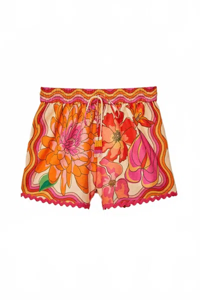 Farm Rio Beige Spring Affair Shorts In Orange In Pink