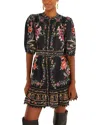 Farm Rio Belle Garden Floral-print Cotton-blend Mini Dress In Black