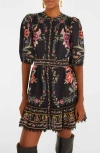 Farm Rio Black Belle Garden Lace Belted Mini Dress In Multi