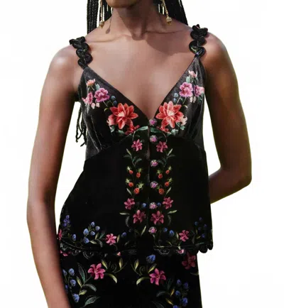 Farm Rio Belle Garden Scallops Top In Black In Blue