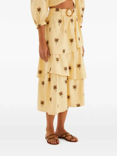 Farm Rio Belted Midi Skirt In Neutral