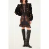 Farm Rio Berry Embroidery Knit V Neck Cardigan In Black