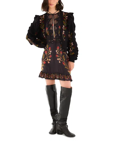 Farm Rio Berry Embroidery Knit V Neck Cardigan In Black