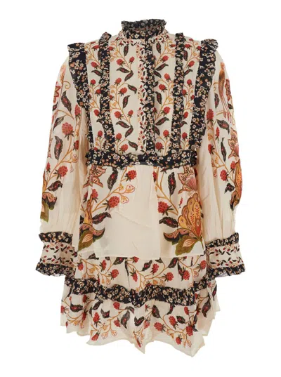 FARM RIO BERRY GARDEN CREAM MINI DRESS