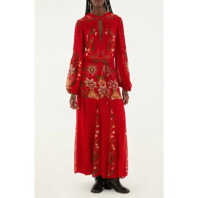 Farm Rio Berry Garden Long Sleeve Maxi Dress In Red