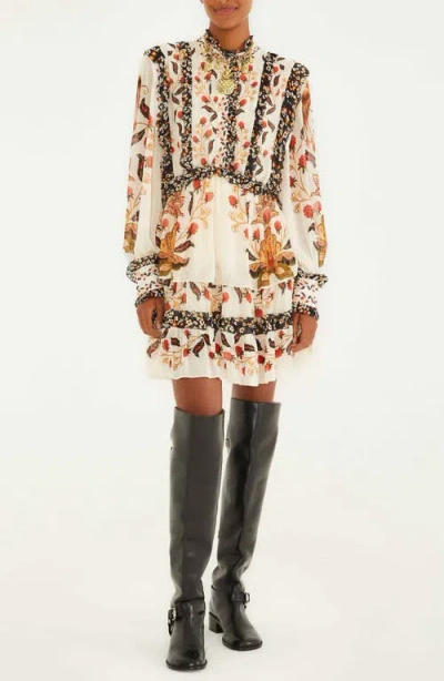 Farm Rio Berry Garden Long Sleeve Minidress In Neutral