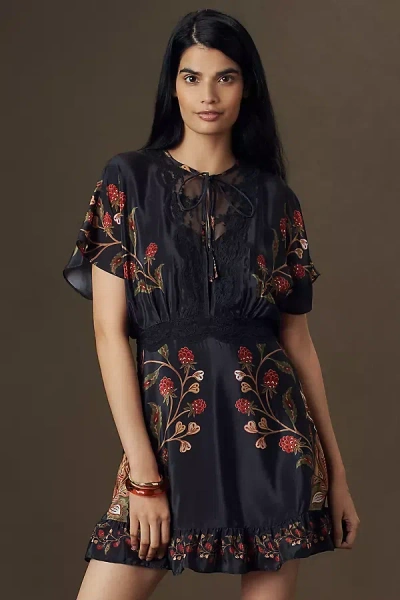 Farm Rio Berry Garden Mini Dress In Black