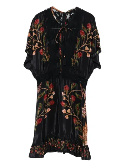 Farm Rio Berry Garden Mini Dress In Black