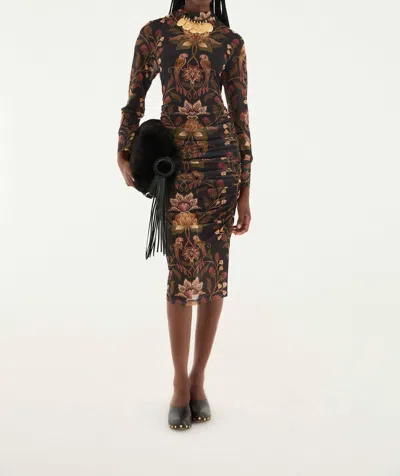 Farm Rio Berry Garden Tulle Midi Dress In Black In Brown