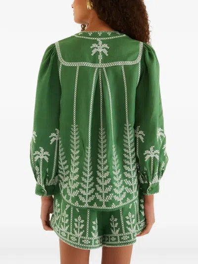 Farm Rio Bicolor Cross Stich Embroidery Shorts In Green