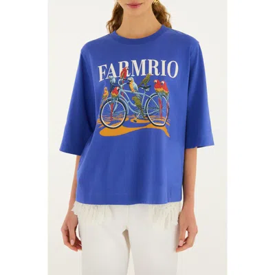 Farm Rio Bike Birds Graphic Boxy T-shirt In Blue