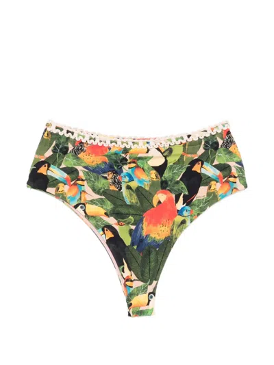 Farm Rio Bird Leaves High Waist Bikini Bottom In Green