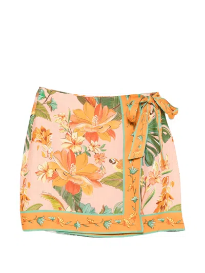 Farm Rio Multicolor Birds Mini Skirt In Orange