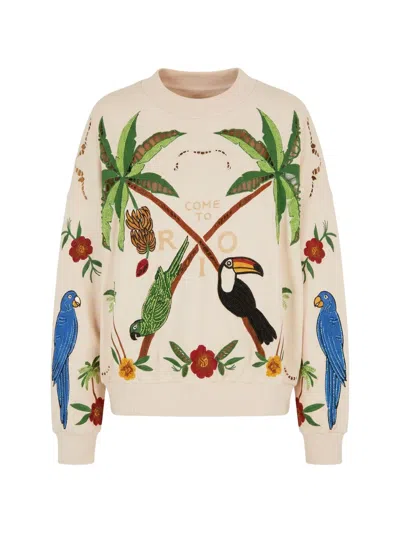 Farm Rio Bird-embroidered Sweatshirt In Neutral