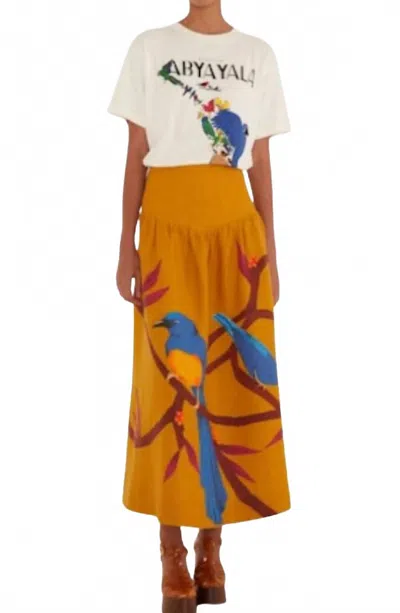 Farm Rio Bird-print Maxi Skirt In Brown