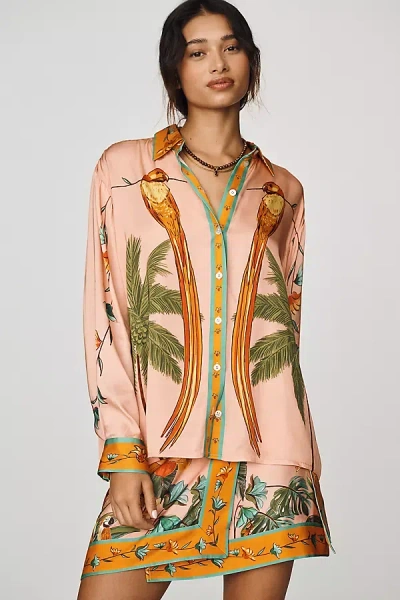 Farm Rio Birds-print Long-sleeve Shirt In Pink