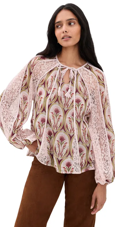 Farm Rio Birds Tree Blouse Garden Medal Multicolor In Pink