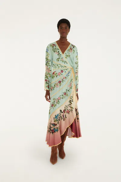 Farm Rio Birds Tree Floral-print Long-sleeve Asymmetric Dress In Multi