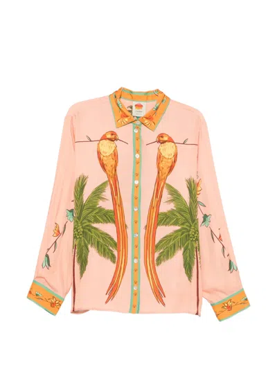 Farm Rio Birds-print Long-sleeve Shirt In Multi