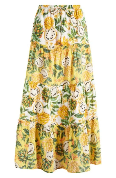 Farm Rio Biriba Print Cotton Maxi Skirt In Biriba Yellow
