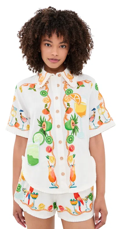 Farm Rio Biricutico Scarf Off-white Short Sleeve Shirt Biricutico Scarf Off-white In Multi