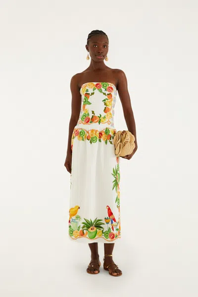 Farm Rio Biricutico Scarf Off-white Strapless Maxi Dress