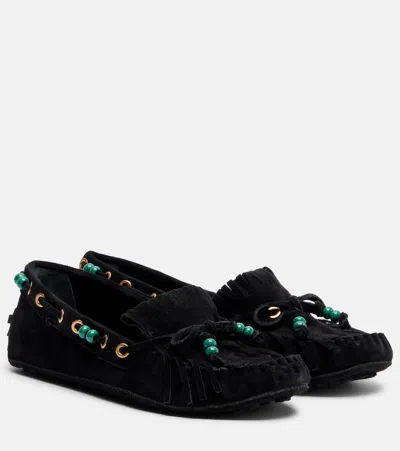 Farm Rio Beaded Suede Boat Shoes In Black