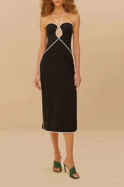 FARM RIO BLACK AND WHITE CUT-OUT MIDI DRESS