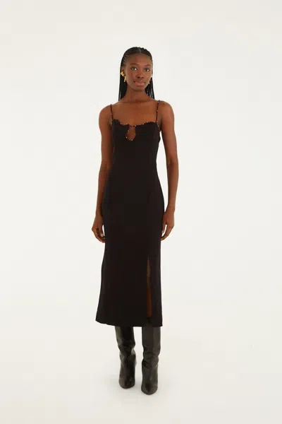 Farm Rio Black Beaded Neckline Sleeveless Midi Dress