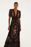 Farm Rio Black Belle Garden Lenzing Ecovero Viscose Maxi Dress In Black