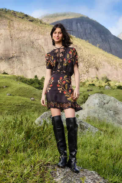 Farm Rio Black Berry Garden Mini Dress In Multi