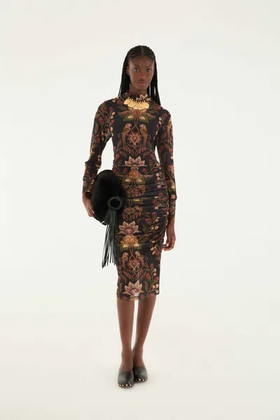 Farm Rio Black Berry Garden Tulle Midi Dress In Multi