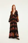 Farm Rio Black Chenille Flowers Long Sleeve Midi Dress In Multi