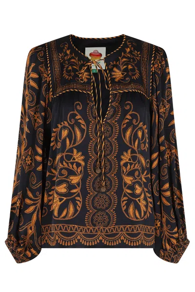 Farm Rio Black Cornely Ainika V-neck Knot Viscose Blouse