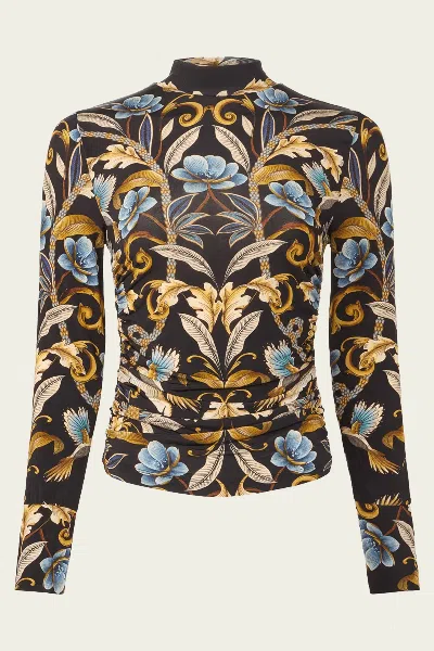 FARM RIO BLACK FLOWERFUL GARDEN JERSEY BLOUSE