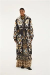 Farm Rio Black Flowerful Snake Garden Reversible Maxi Puffer Jacket In Multi