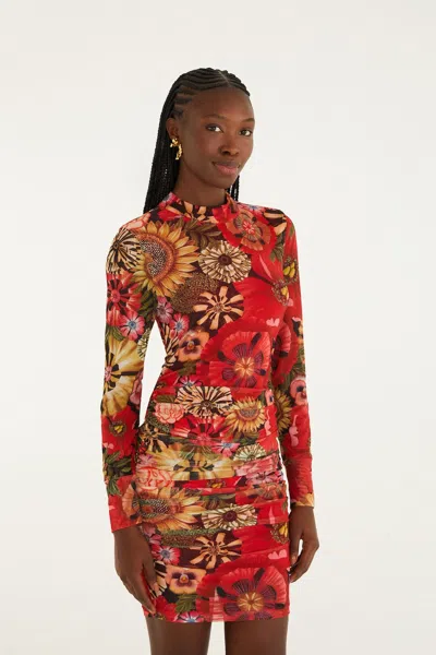 Farm Rio Mini Tulle Dress In Black Flowershop In Multi