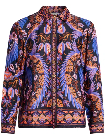 Farm Rio Black Heart Forest Shirt In Purple