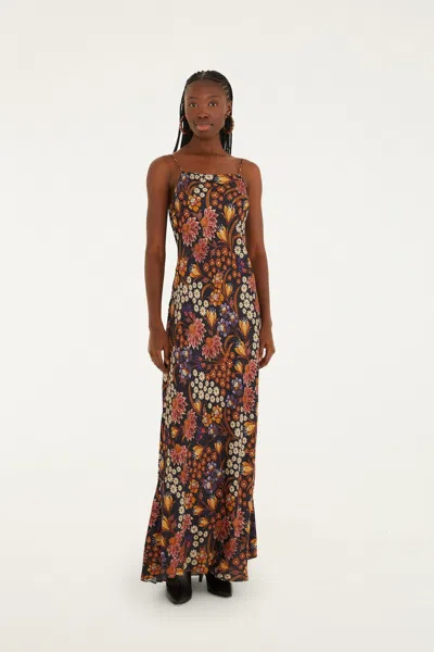 Farm Rio Black Lili Slip Maxi Dress In Multi