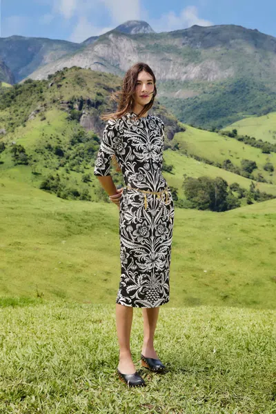Farm Rio Black Lisbon Lenzing� Ecovero� Viscose Jersey Midi Dress