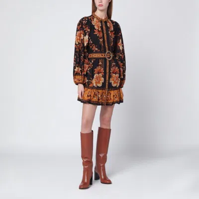 Farm Rio Black Majestic Garden Mini Dress