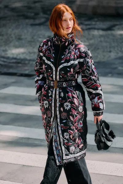 Farm Rio Black Marcelle Reversible Maxi Puffer Jacket In Blue