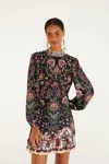 Farm Rio Black Marvelous Garden Lenzing Ecovero Mini Dress In Multi